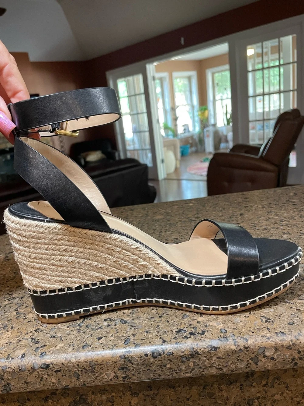 🖤 Ralph Lauren Hilarie Burnished Leather Espadrille Platform Wedge Sandal Sz 9